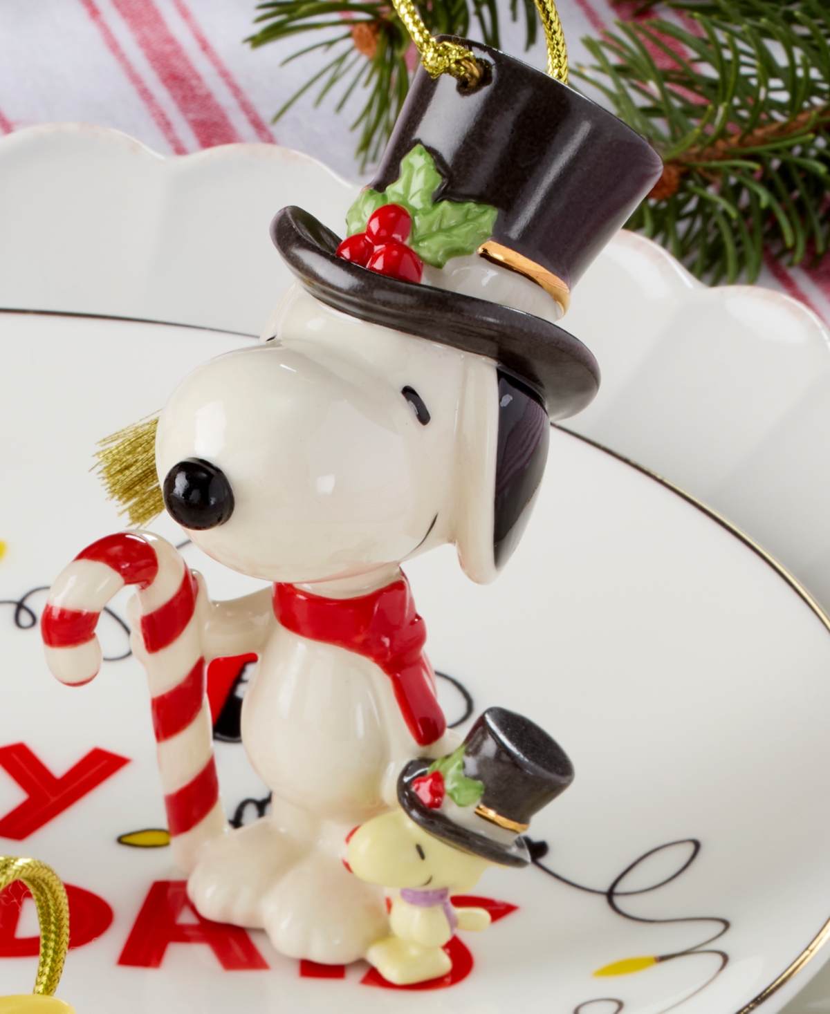Lenox 2025 Candy Cane Snoopy & Woodstock Ornament In Multi