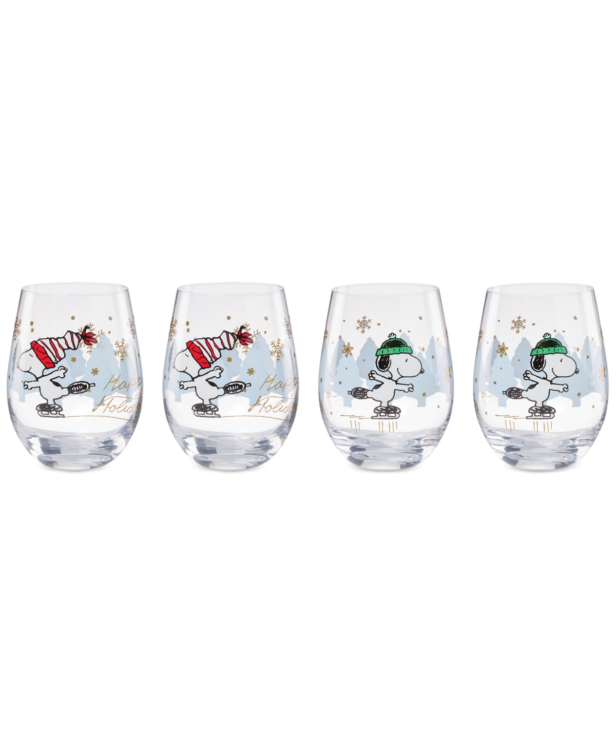 Lenox Snoopy Skating Christmas Tumblers, Set Of 4 In Transparent