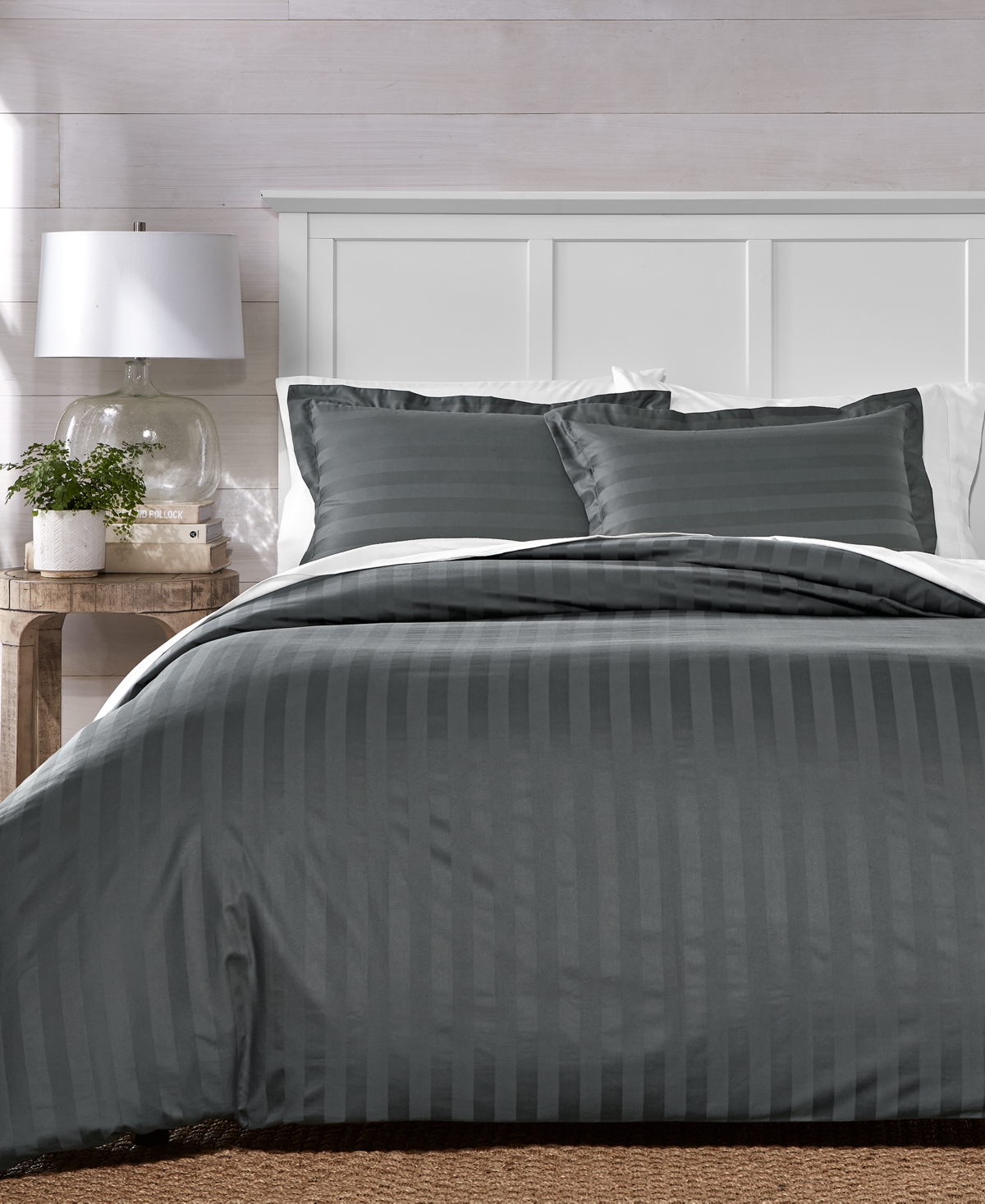 Charter Club 1.5" Stripe 550 Thread Count 100% Cotton 3-pc. Comforter Set, Full/queen, Exclusively At Macy's In Gray
