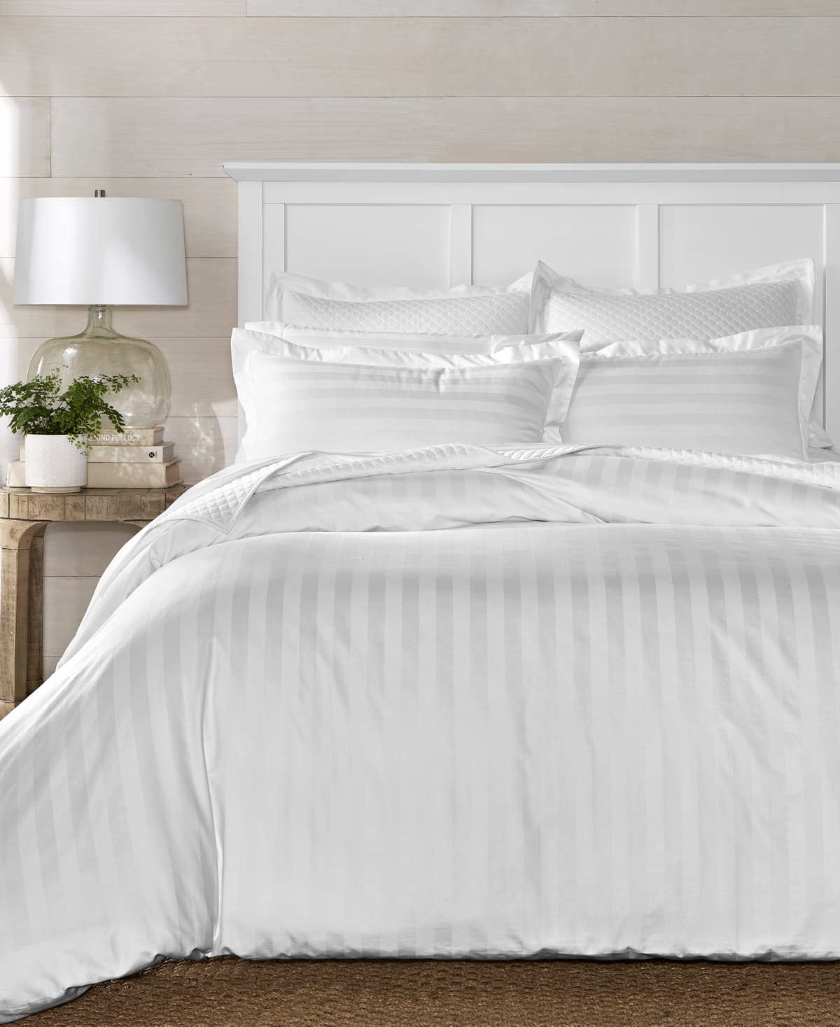Charter Club 1.5" Stripe 550 Thread Count 100% Cotton 3-pc. Comforter Set, King, Exclusively At Macy's In White