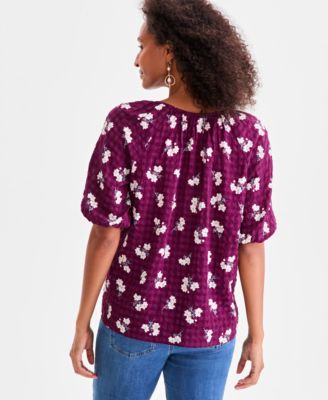 Women's Printed Seersucker Split Neck Top, Macy's Exclusive