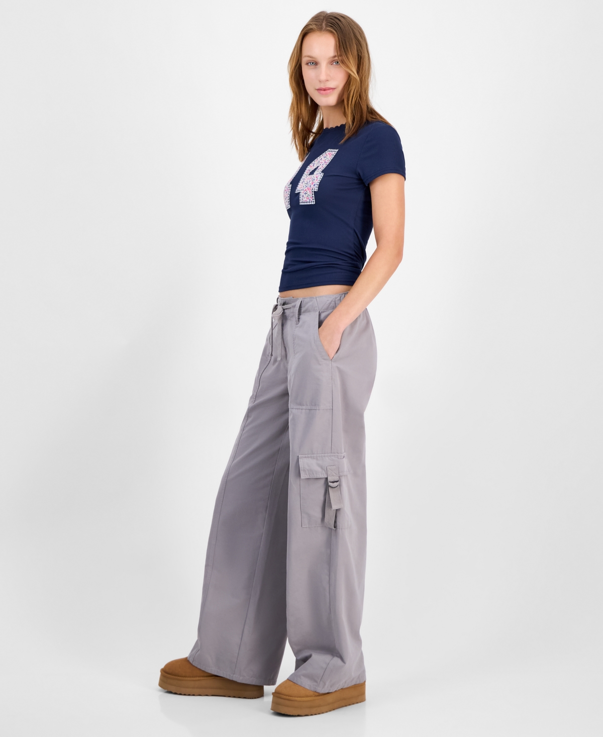 Celebrity Pink Juniors' Drawstring Cargo Utility Pants In Gray