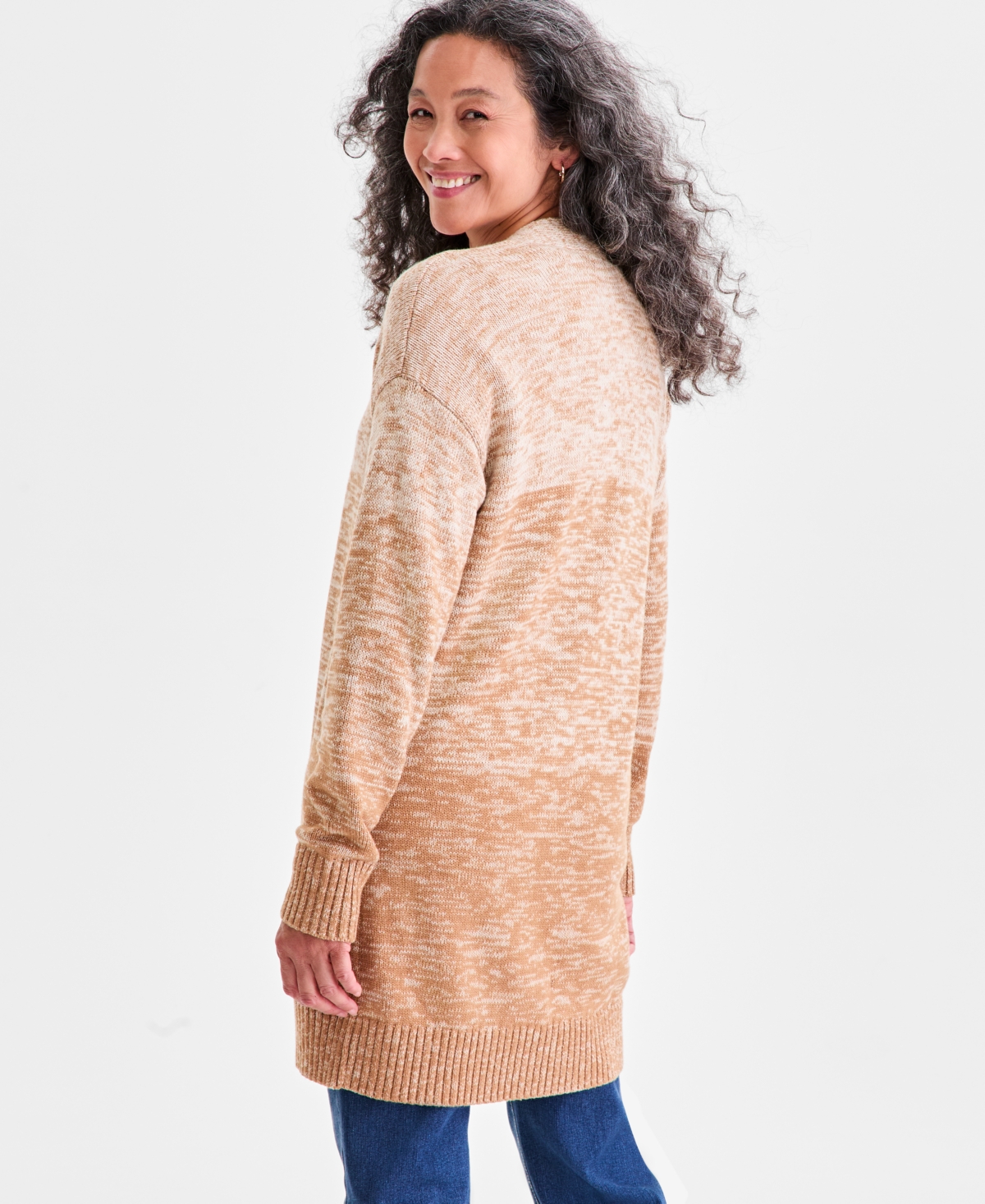 Style & Co Petite Honeycomb-knit Open-front Long Cardigan, Macy's Exclusive In Neutral