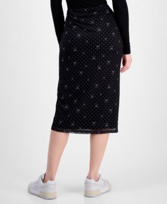 Juniors' Printed-Mesh Midi Skirt