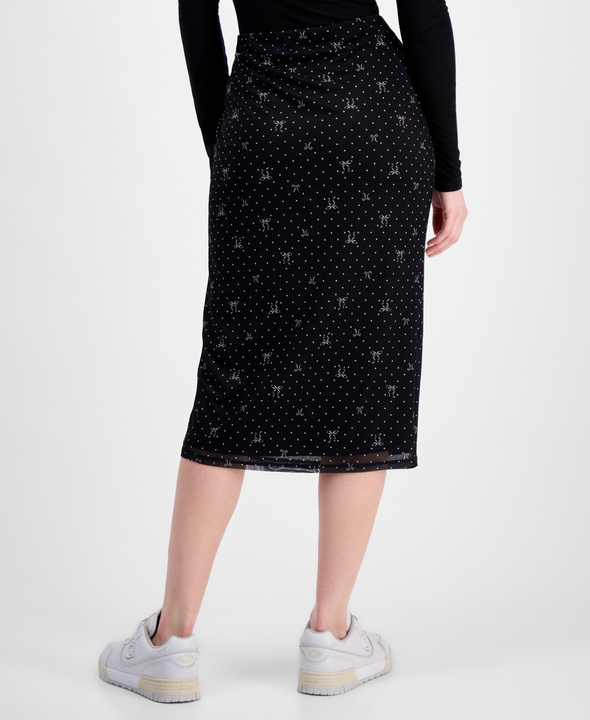 Tinseltown Juniors' Printed-mesh Midi Skirt In Black