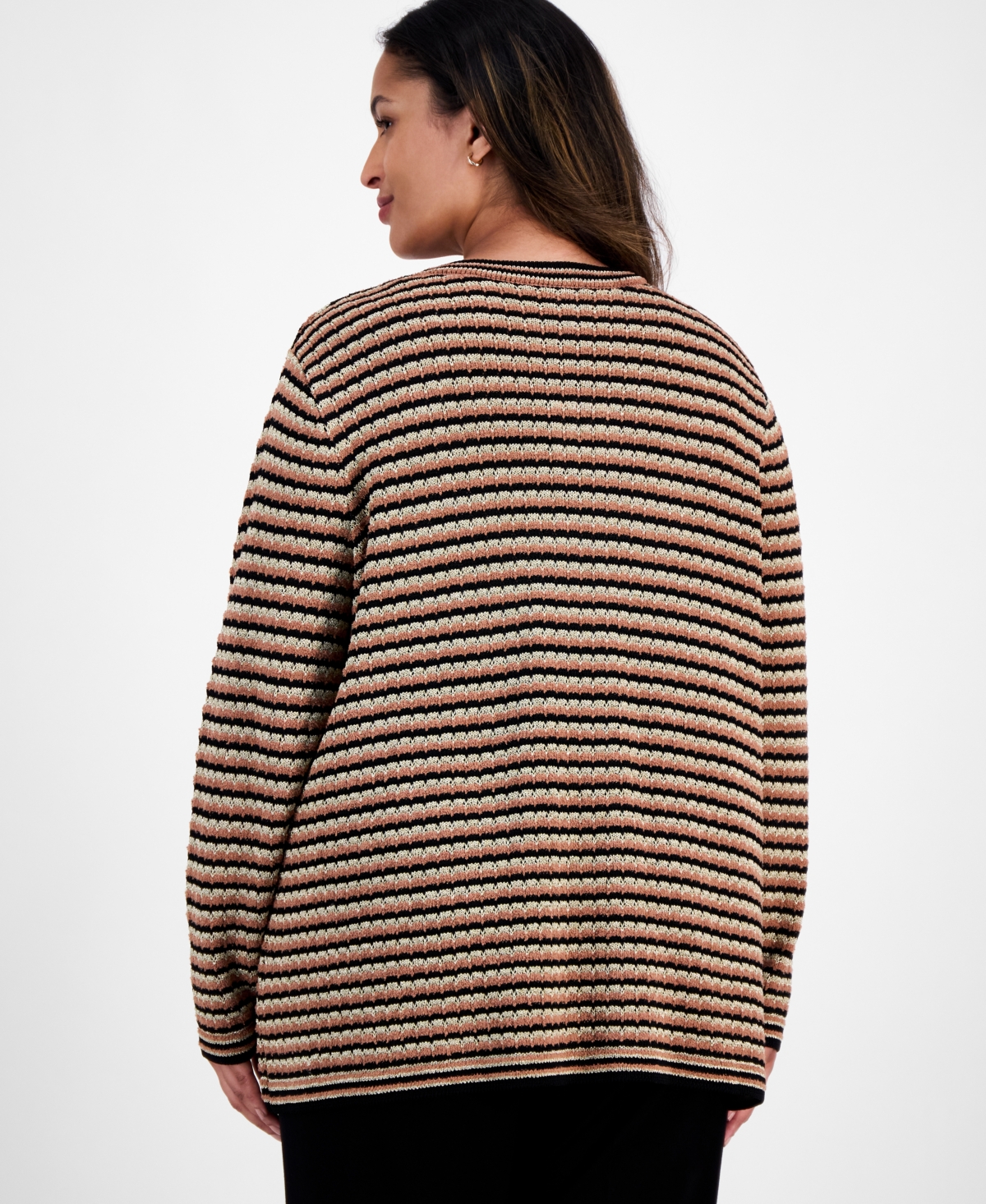 Anne Klein Plus Size Long-sleeve Front-pocket Cardigan In Brown