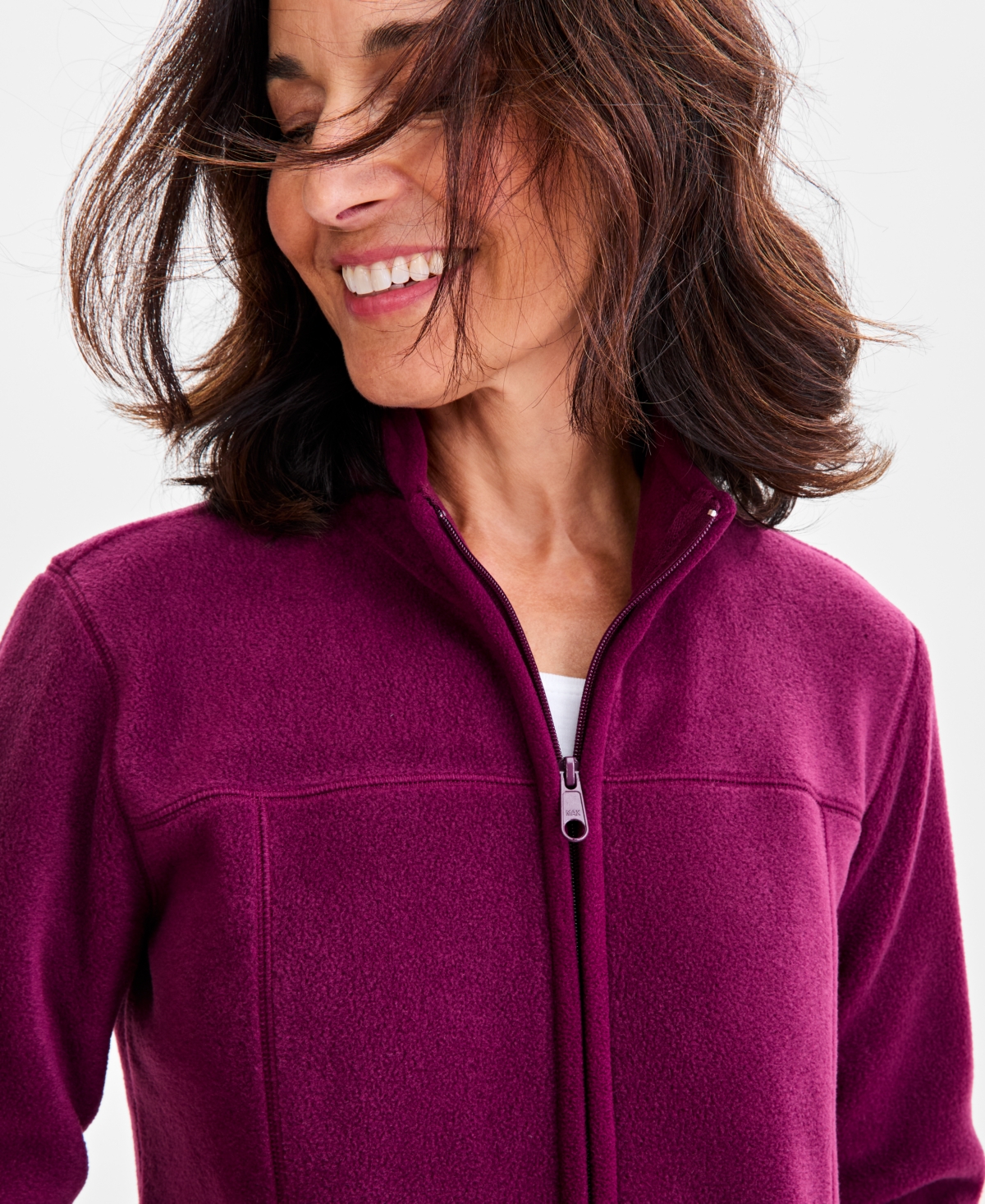 Style & Co Women's Polar Fleece Mock-neck Jacket, Created For Macy's In Burgundy