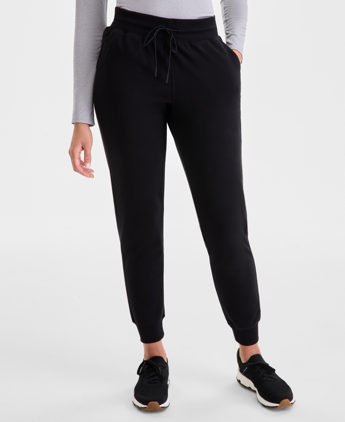 Id Ideology Women's Relaxed High-rise Fleece Joggers, Macy's Exclusive In Black