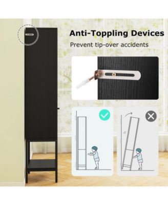 57 Inch Bathroom Tall Cabinet with 1 Door and 4 Shelves Narrow Storage Unit with Adjustable Shelves