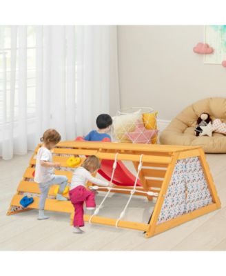 5-in-1 Jungle Gym Wooden Indoor Playground with Slide Rock Climbing Wall Rope Wall Climber