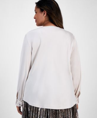 Plus Size Cowl-Neck Matte Satin Blouse