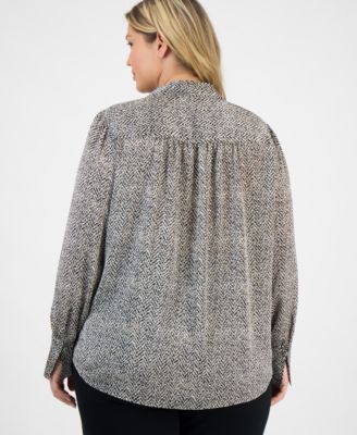 Plus Size Printed Blouson-Sleeve Blouse
