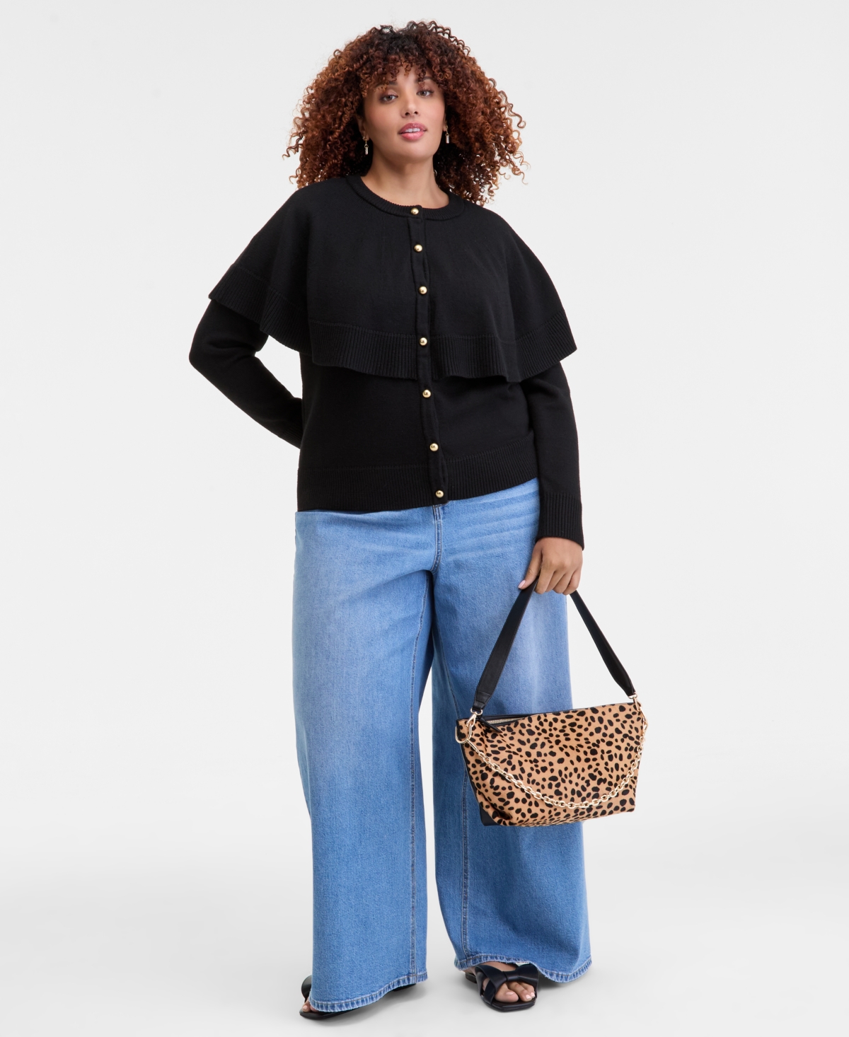On 34th Trendy Plus Size Cape-overlay Cardigan, Macy's Exclusive In Black