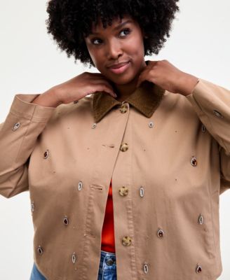 Trendy Plus Embellished Corduroy-Collar Jacket, Macy's Exclusive