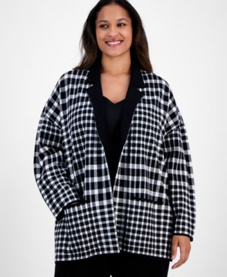 AK Anne Klein - Plus Size Multi-Plaid Long-Sleeve Blazer