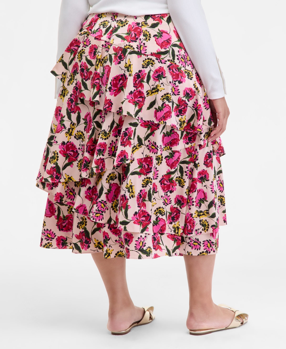 On 34th Trendy Plus Size Floral-print Tiered Midi Skirt, Macy's Exclusive In Multi