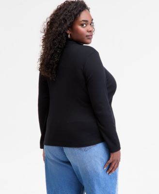 Trendy Plus Size Mock Neck Micro-Rib Top, Macy's Exclusive