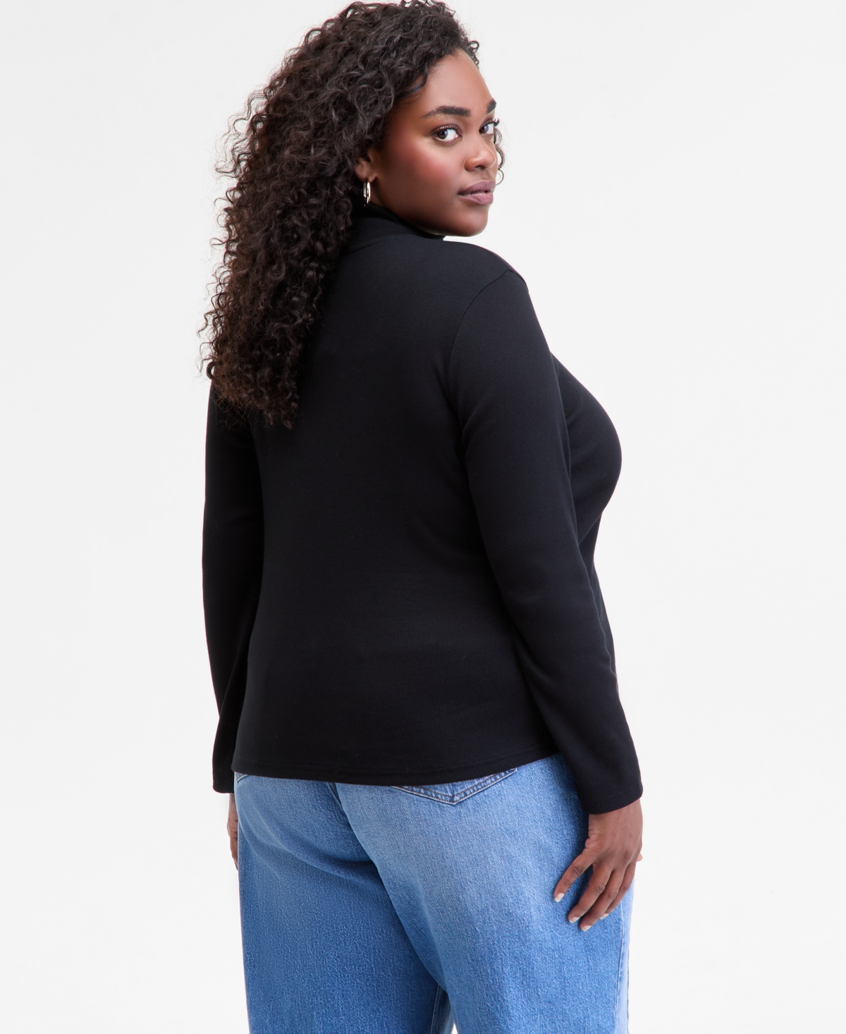 On 34th Trendy Plus Size Mock Neck Micro-rib Top, Macy's Exclusive In Black