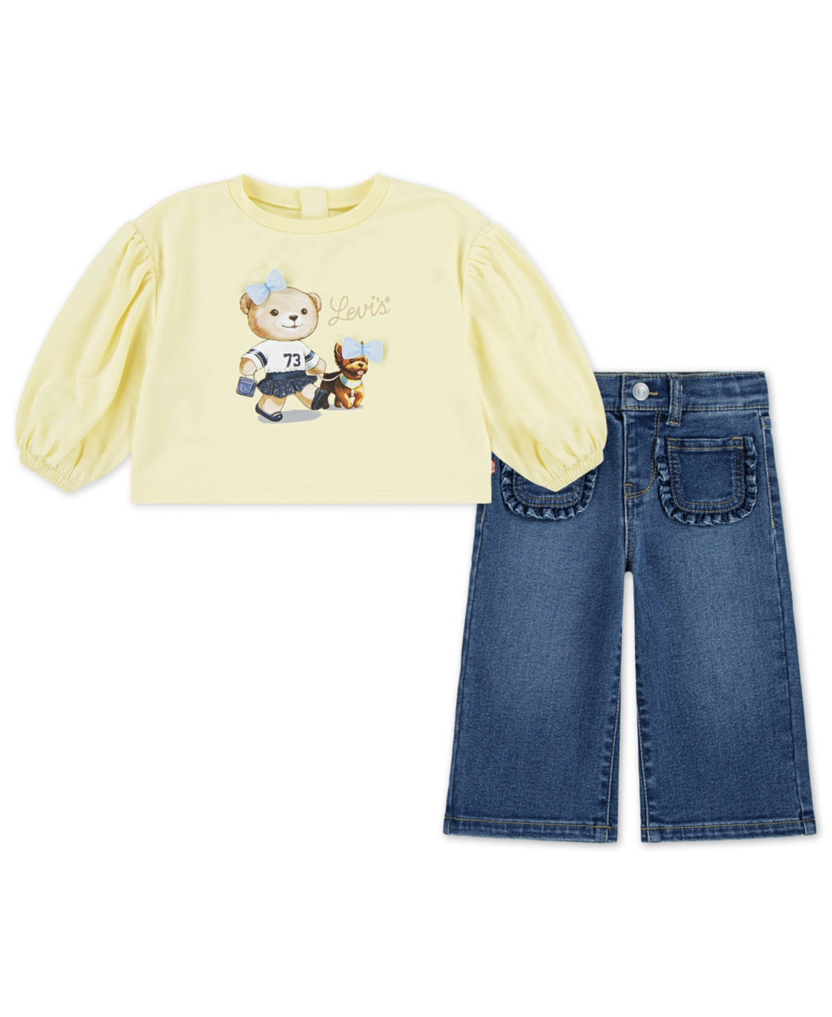 Levi's Baby Girls Bear Graphic Top And Wide-leg Jeans, 2 Piece Set In Multi