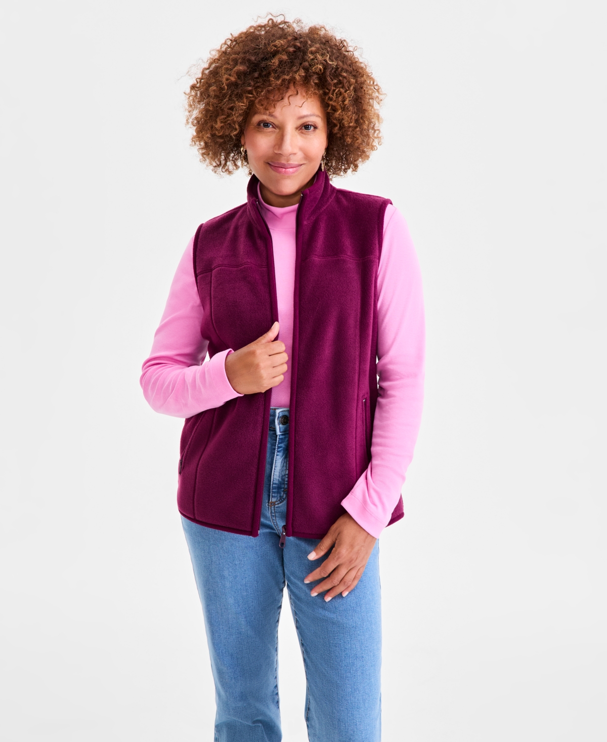 Style & Co Women's Zip-front Polar Fleece Vest, Created For Macy's In Burgundy