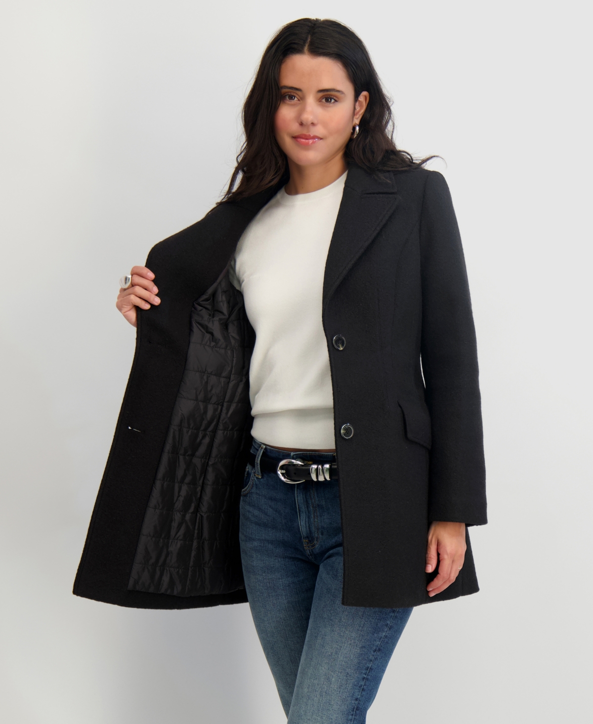 Tahari Women's Notched-collar Single-breasted Peacoat In Black