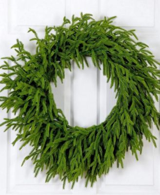 24" Pre-Lit Artificial Touch Norfolk Island Pine Wreath LED Lights and Natural Look