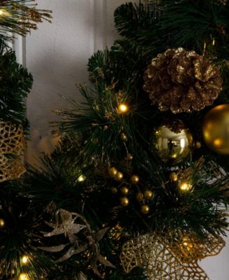 9" Pre-Lit Artificial Golden Frosted Christmas Garland LED Lights Pinecones and Ornaments