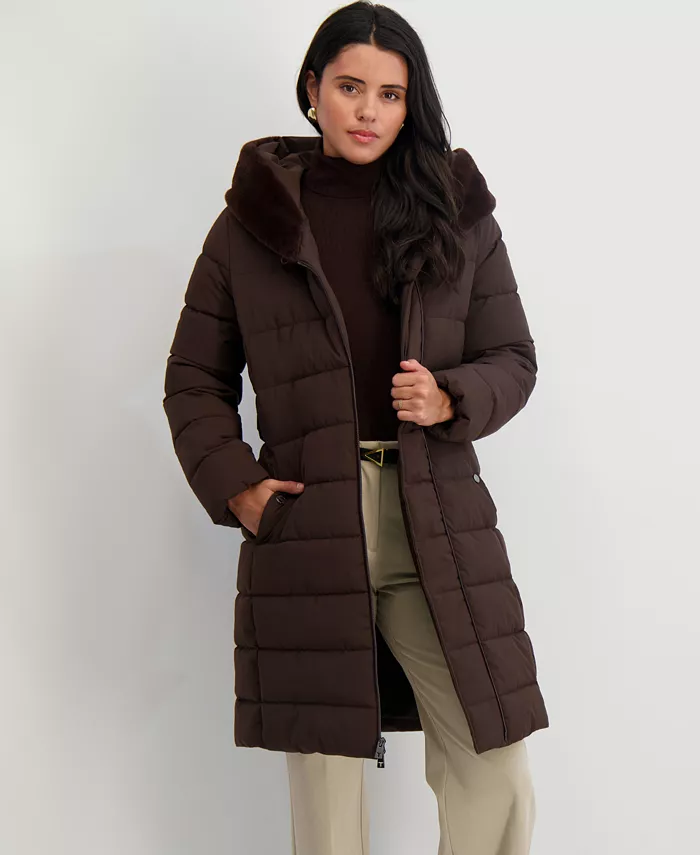 Women's Faux-Fur-Trim Hooded Belted Puffer Coat - thumbnail 3