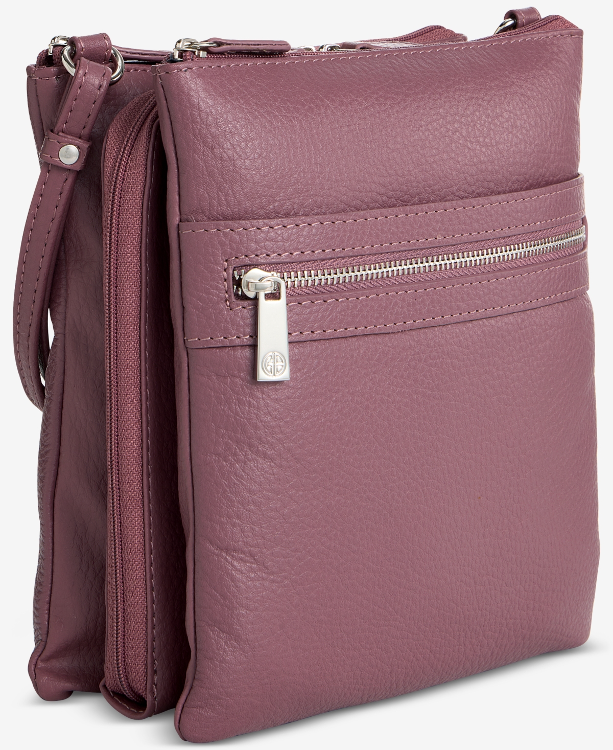 Giani Bernini Triple-zip Pebble Leather Dasher Crossbody, Created For Macy's In Brown