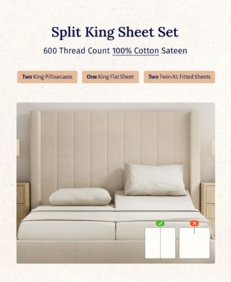 5-Star Luxury Sheet Set, 600 Thread Count Cotton Sateen, Soft & Crisp Bed Sheets - Split King size