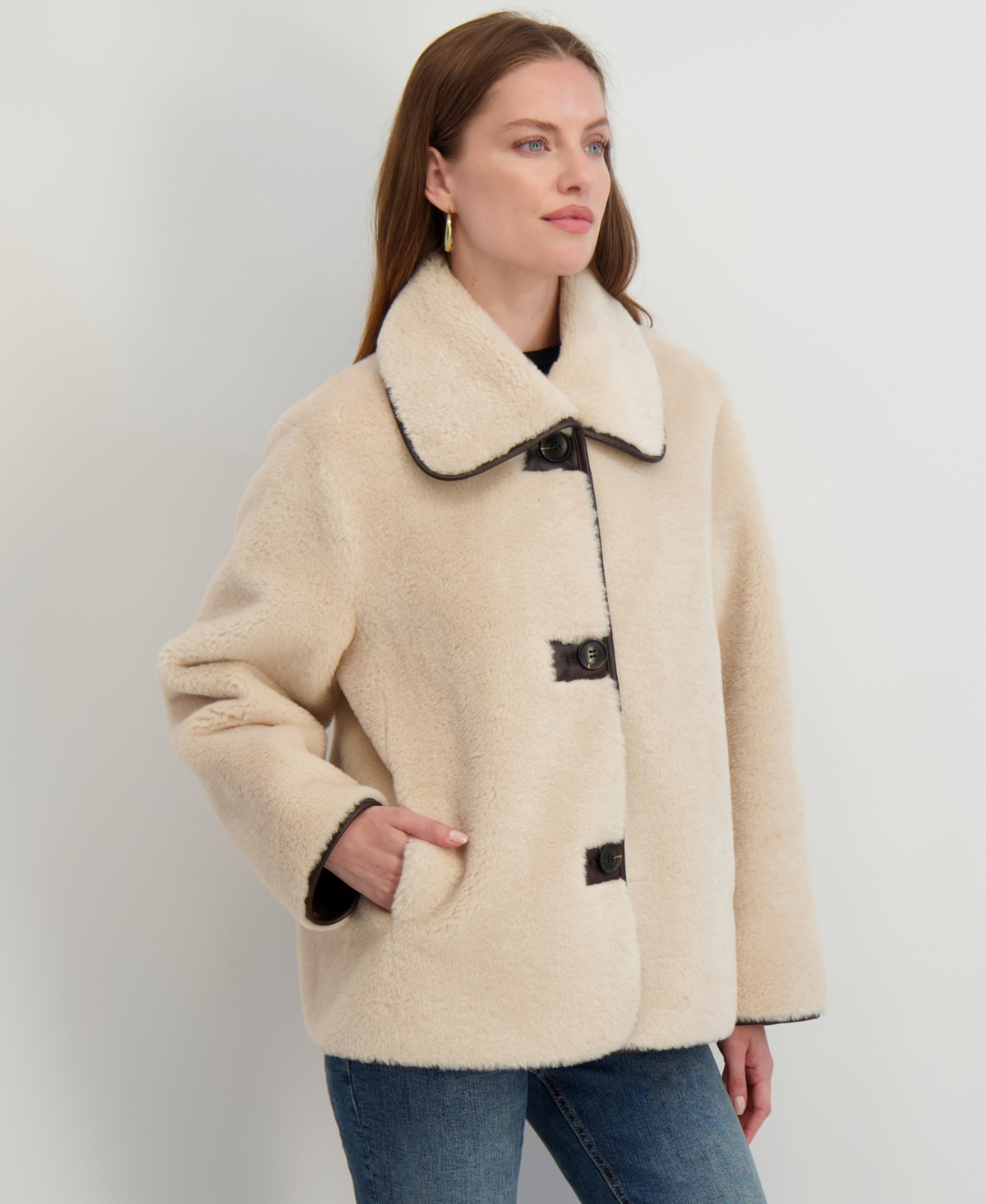 Tahari Kai Reversible Faux Shearling Jacket In Neutral