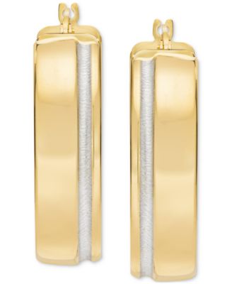 Polished Striped Small Hoop Earrings in 14k Two-Tone Gold, 0.75"