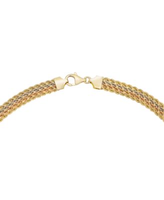 Four-Row Rope Link Chain 18" Collar Necklace in 14k Tricolor Gold