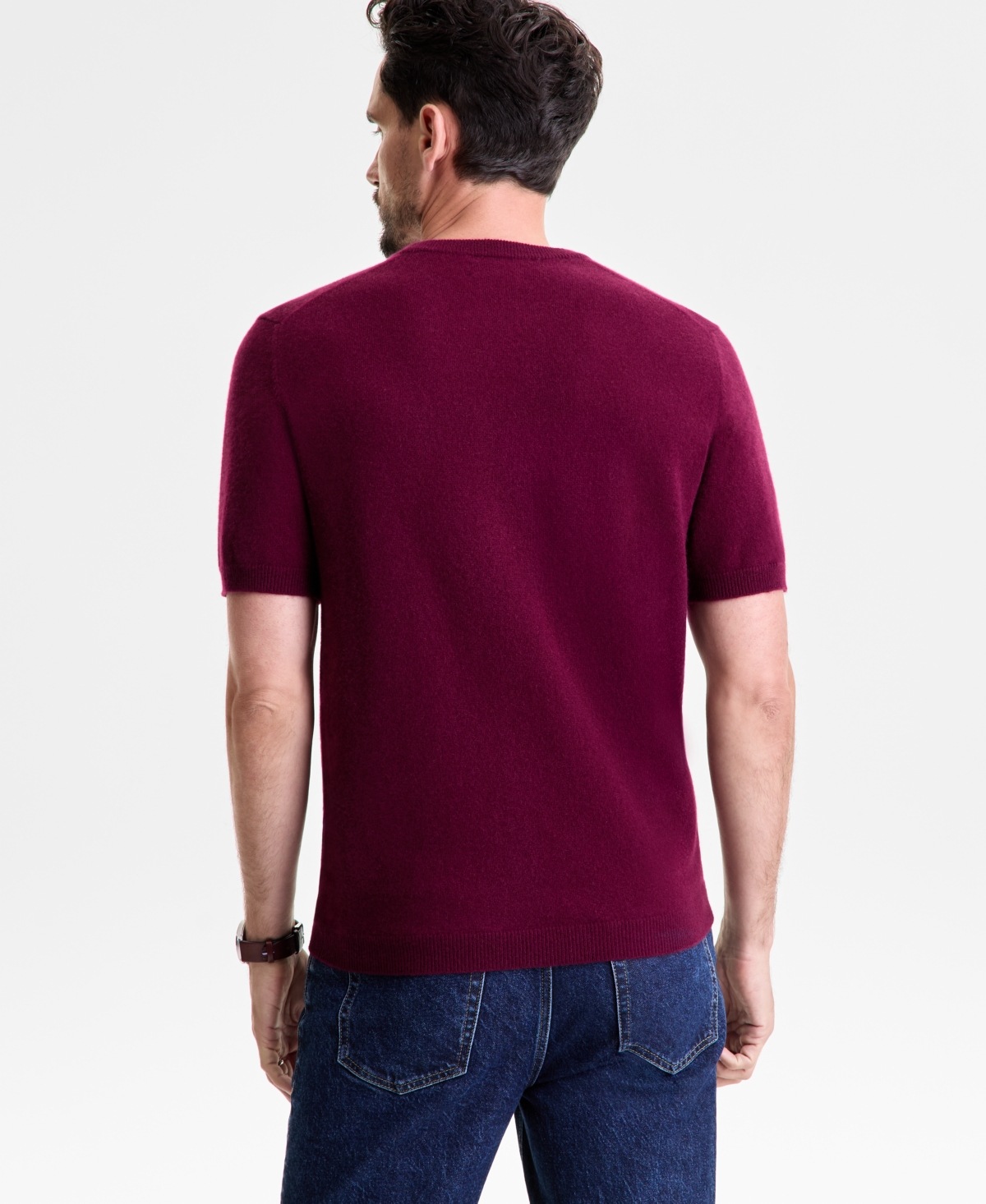 Club Room Men's Regular-fit Textured 100% Cashmere Sweater T-shirt, Macy's Exclusive In Red