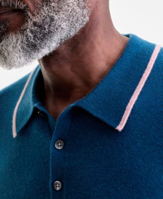 Men's Regular-Fit Tipped 100% Cashmere Sweater Polo Shirt, Macy's Exclusive