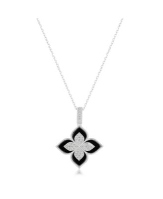 Suzy Levian New York Suzy Levian Sterling Silver Black Enamel White Cubic Zirconia Pave Flower Clover Pendant - Black enamel