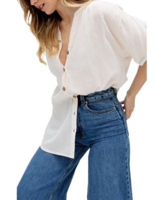 Women's Juneeta Crop Sleeve Button Down Shirt