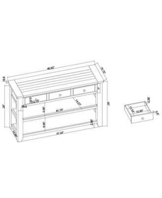 CASAINC 48" Solid Pine Wood Top, Mixed MDF board 3 Storage Drawers and 2 Shelves Console Table Cabinet
