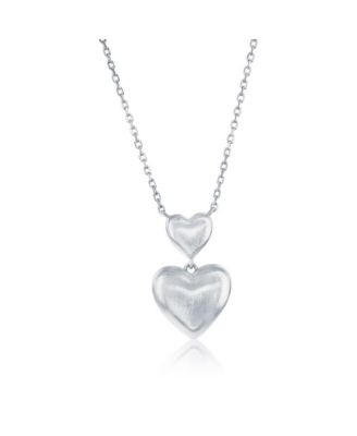 Sterling Silver Matte Double Heart Puffed Necklace