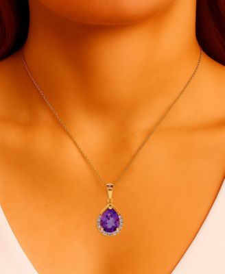 Gemstone & Diamond (1/10 ct. t.w.) Pear-Shaped 17" Pendant Necklace in 14k Yellow Gold