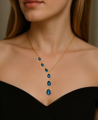 Blue Topaz (1-5/8 ct. t.w.) & Diamond (3/8 ct. t.w.) Pear-Shaped 17" Lariat Necklace in 14k Yellow Gold