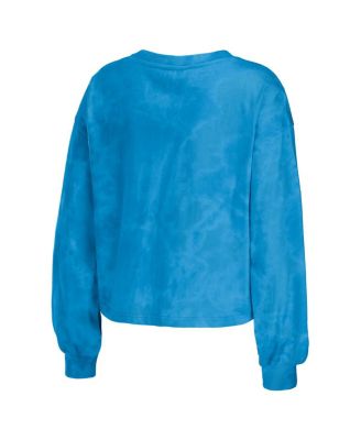 Women's 2-Piece Blue Carolina Panthers Tie-Dye Cropped Pullover Sweatshirt and Shorts Lounge Set