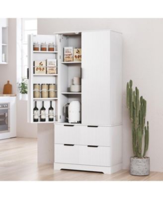 72" Fluted Pantry Cabinet w/ Drawers & Spice Rack
