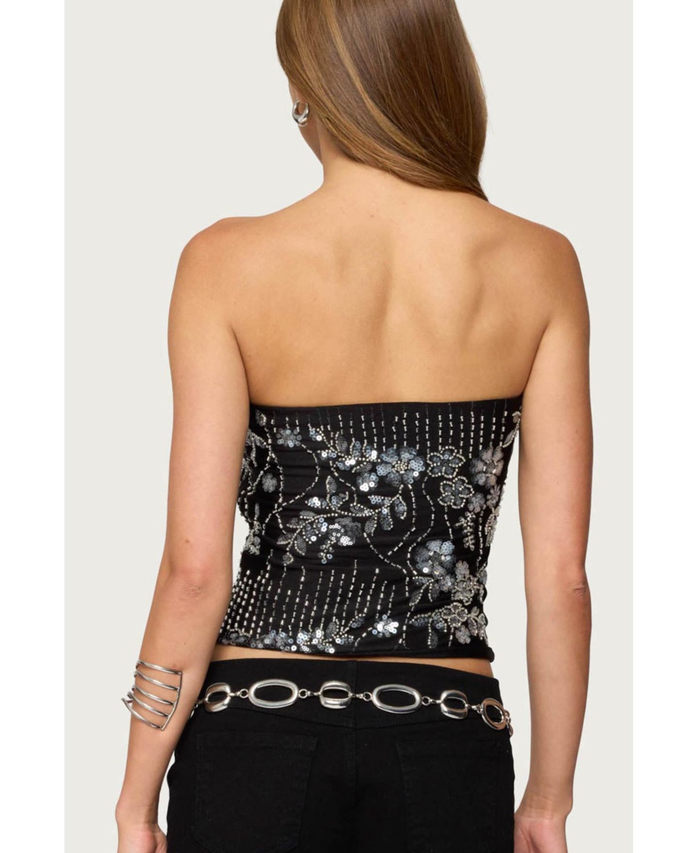 Женский топ Edikted Zelda Bead and Sequin Strapless, цвет: Чёрный — фото 2