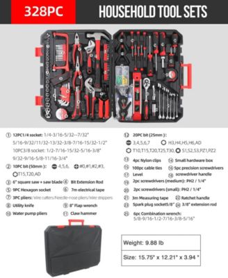 328-Piece Household Hand Tool Set with Storage Case &amp;#x2013; All-in-One Repair Kit for Home, Garage, Car, and Office Use