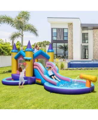 Kids Inflatable Water Slide w/ Slide Splash Pool Water Cannon w/ 735W Blower