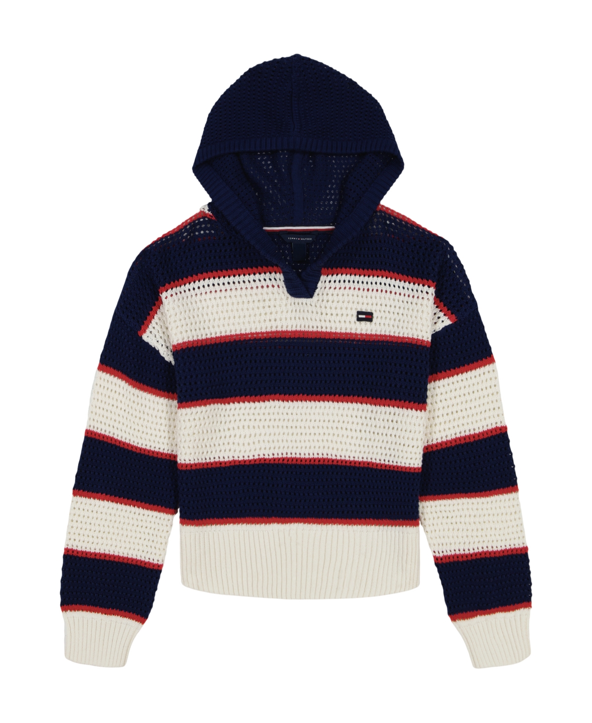 Tommy Hilfiger Big Girls Sweater Mesh Popover Hoodie In Multi