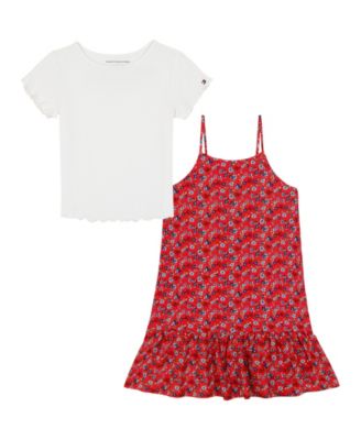 Big Girls 2-Piece Crewneck T-Shirt and Ditsy Print Dress Set