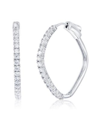 Sterling Silver Diamond Shaped 30mm Cz Hoop Earrings
