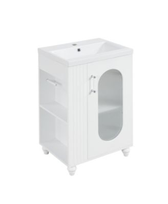 20" MDF & Ceramic Adjustable Shelf Bathroom Vanity with TP Holder & Sink